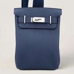 Small Navy Pebbled Calfskin Backpack - Arvelle Paris