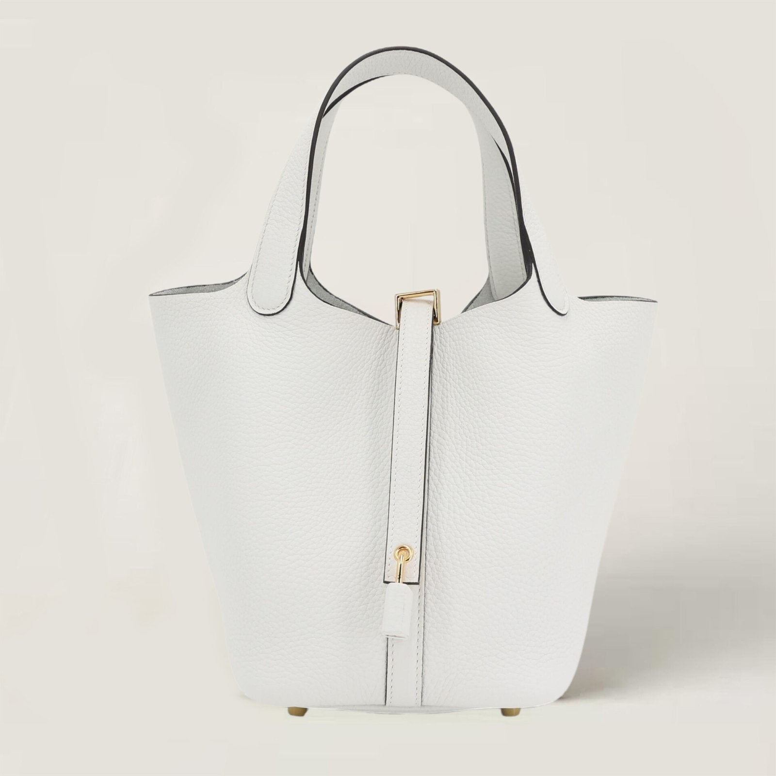 Arvelle Lock Small Pure White Soft Grain Calfskin Bucket Bag - Arvelle Paris