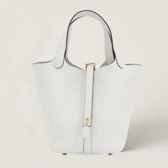 Arvelle Lock Small Pure White Soft Grain Calfskin Bucket Bag - Arvelle Paris
