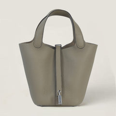 Arvelle Lock Small Desert Beige Soft Grain Calfskin Bucket Bag - Arvelle Paris