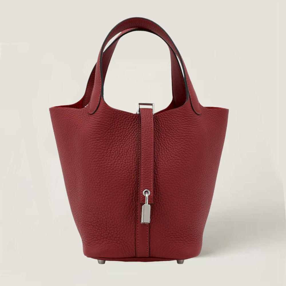 Arvelle Lock Small Deep Red Soft Grain Calfskin Bucket Bag - Arvelle Paris