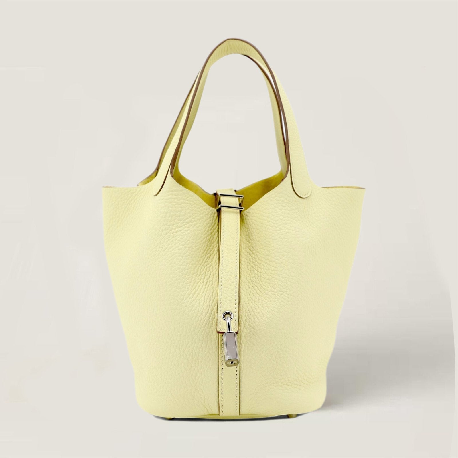 Arvelle Lock Small Sunlit Yellow Soft Grain Calfskin Bucket Bag - Arvelle Paris