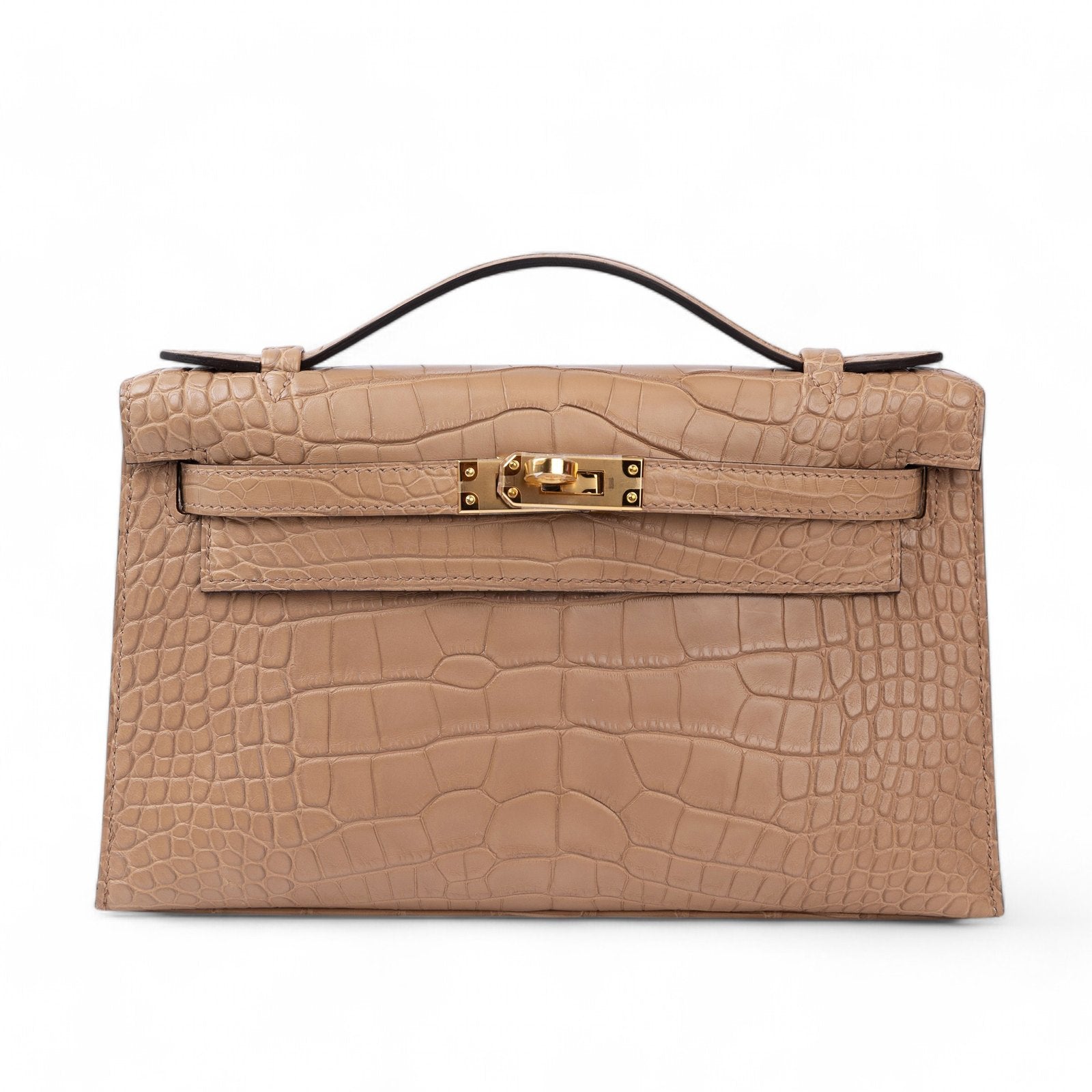 Chai Beige Matte Alligator Clutch - Arvelle Paris