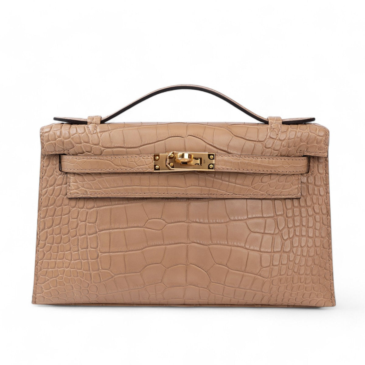 Chai Beige Matte Alligator Clutch - Arvelle Paris