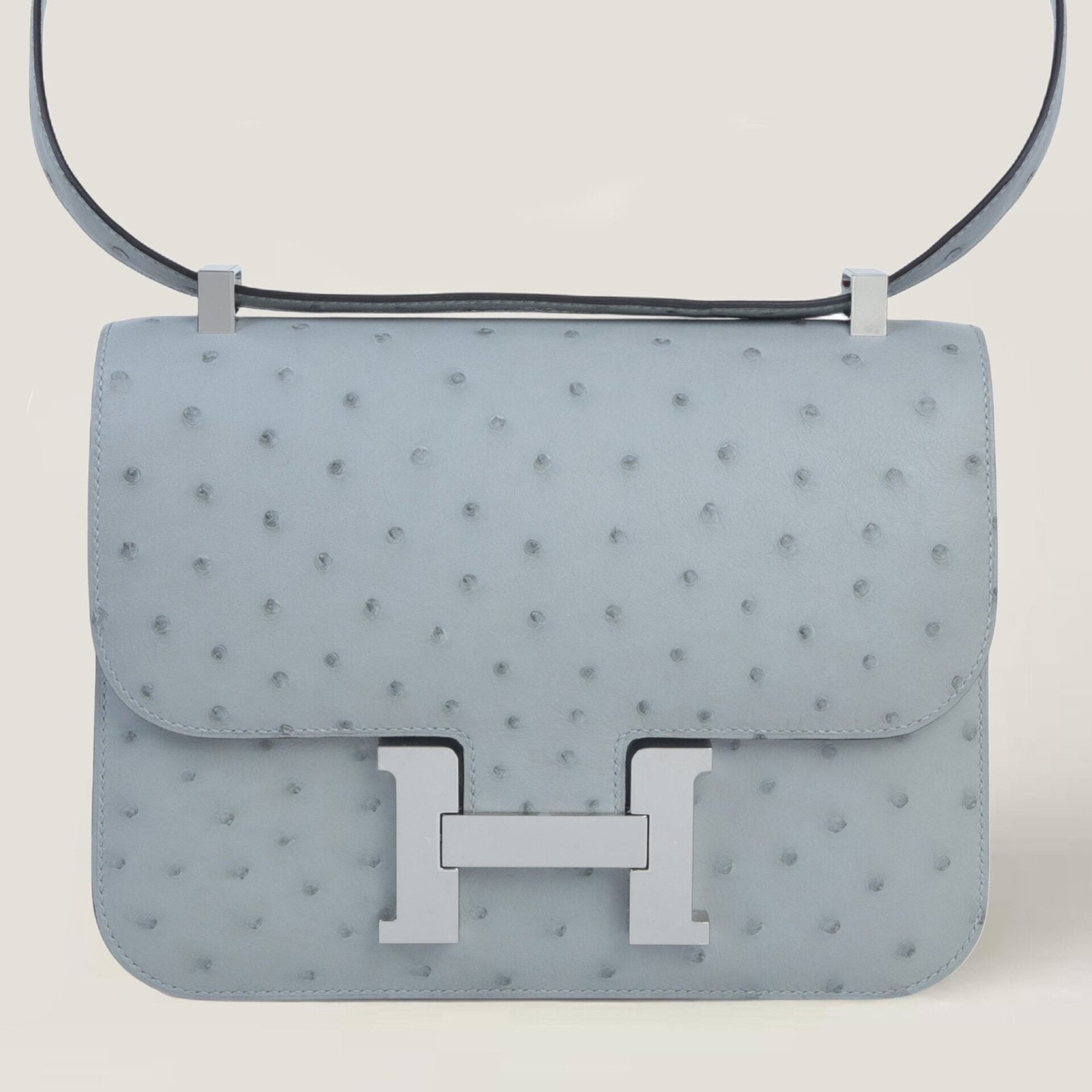 24cm Glacier Blue Ostrich Leather Shoulder Bag - Arvelle Paris