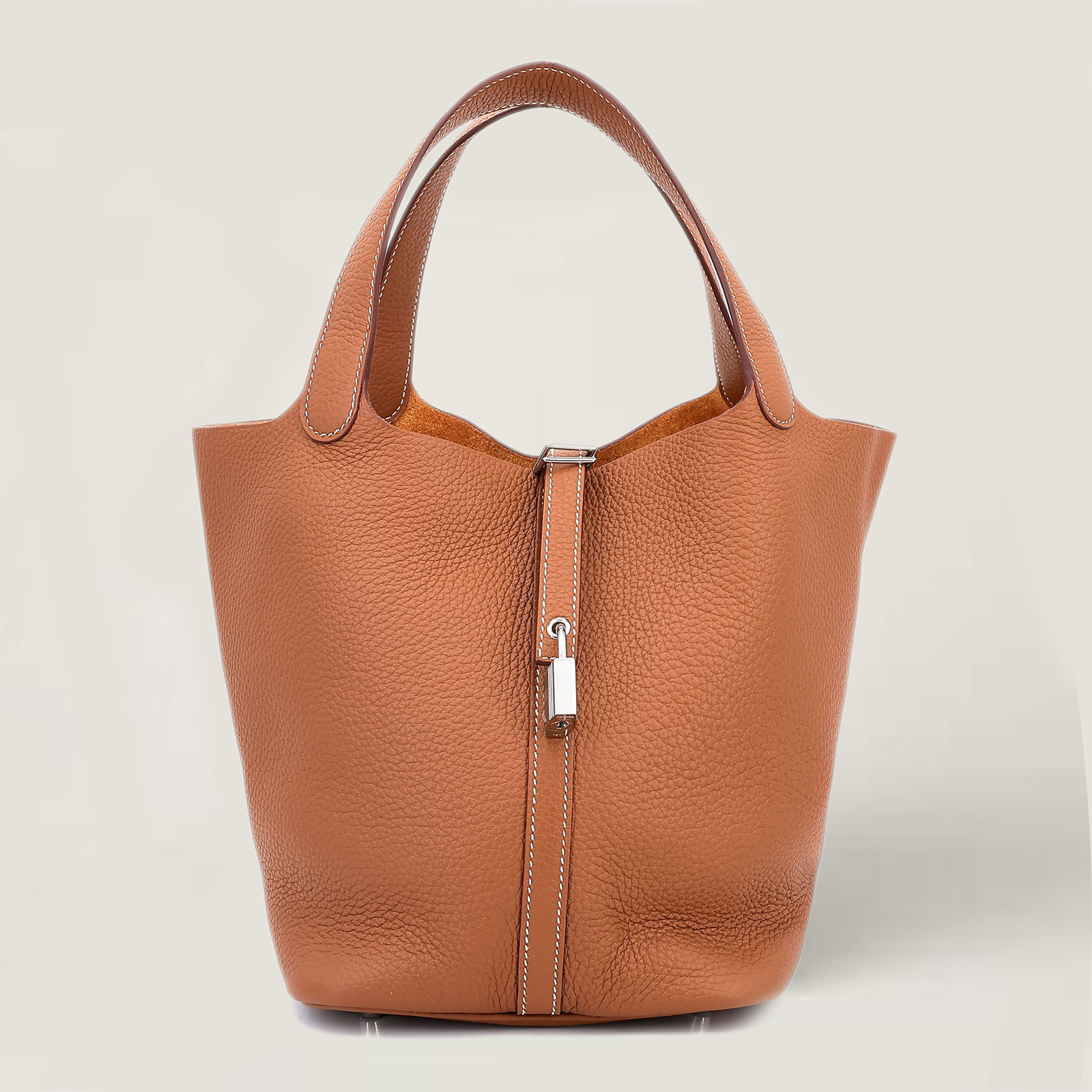 Arvelle Lock Medium 22 Champagne Gold Soft Grain Calfskin Bucket Bag - Arvelle Paris