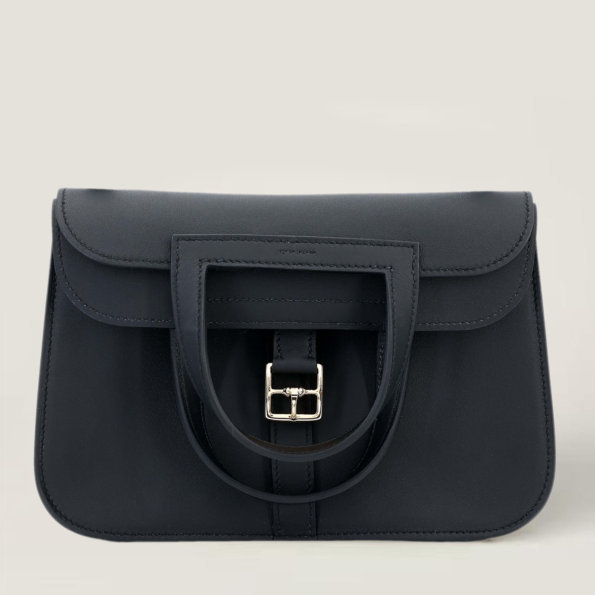 Mini Noir Swift Leather Handbag 22cm - Arvelle Paris