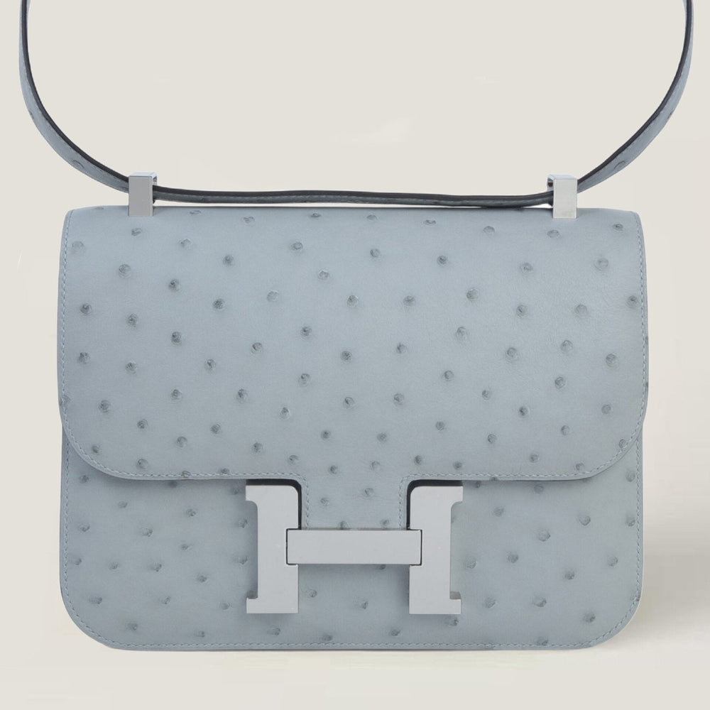 24cm Glacier Blue Ostrich Leather Shoulder Bag - Arvelle Paris