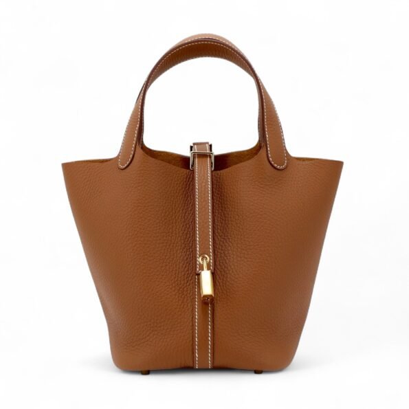 Arvelle Lock Small Champagne Gold Soft Grain Calfskin Bucket Bag - Arvelle Paris
