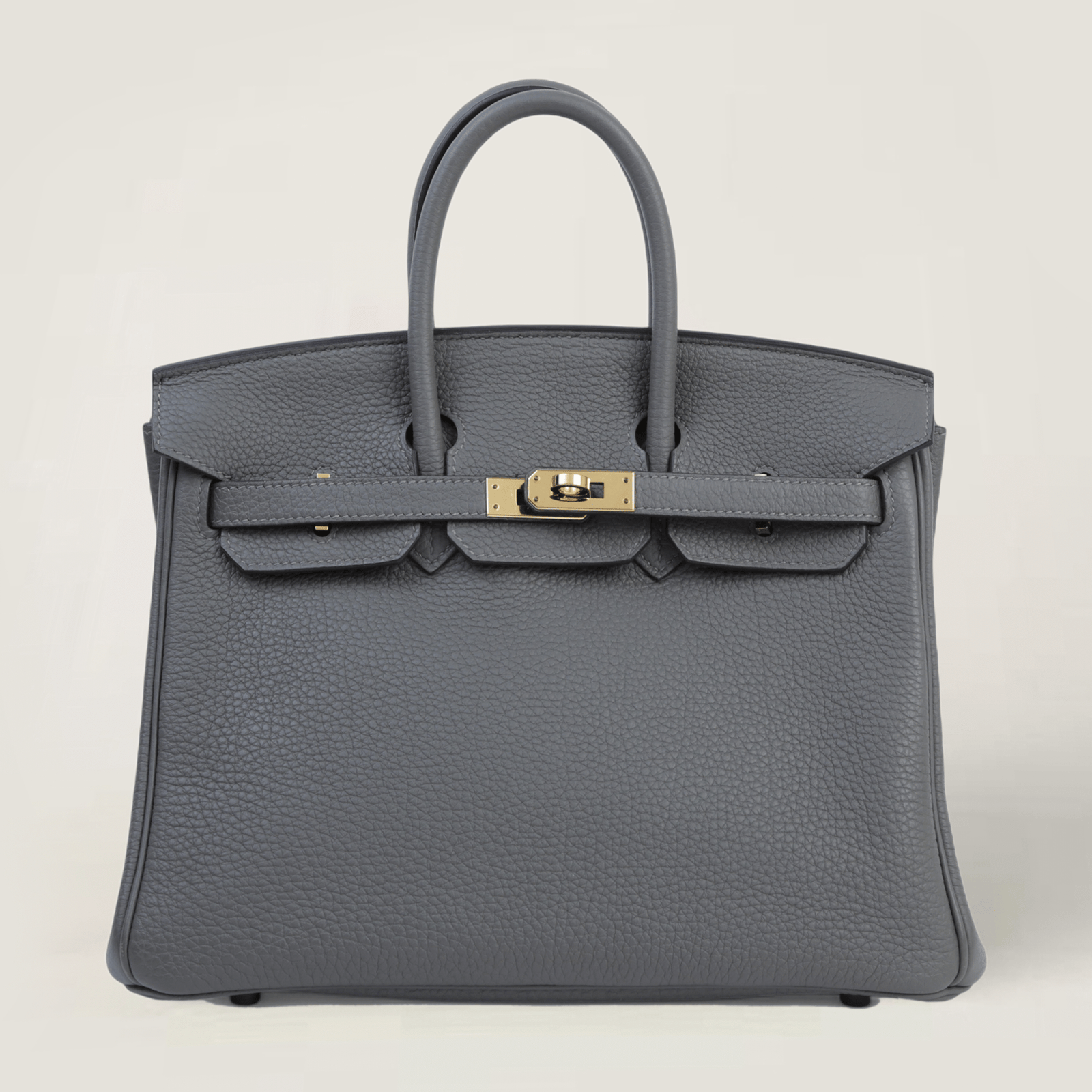 25cm Storm Grey Pebbled Calfskin Handbag - Arvelle Paris