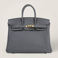 25cm Storm Grey Pebbled Calfskin Handbag - Arvelle Paris