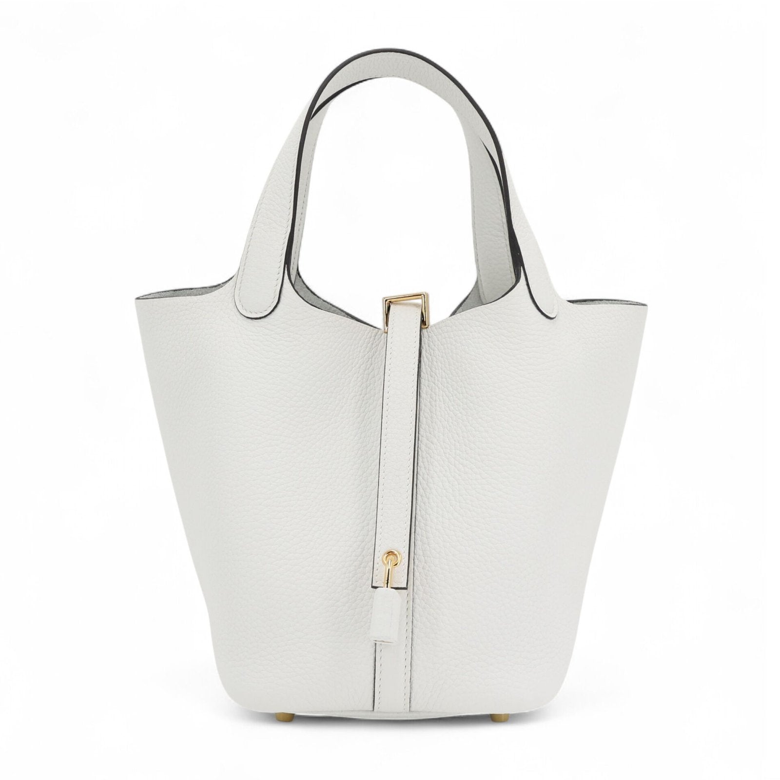 Arvelle Lock Small Pure White Soft Grain Calfskin Bucket Bag - Arvelle Paris