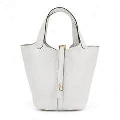 Arvelle Lock Small Pure White Soft Grain Calfskin Bucket Bag - Arvelle Paris