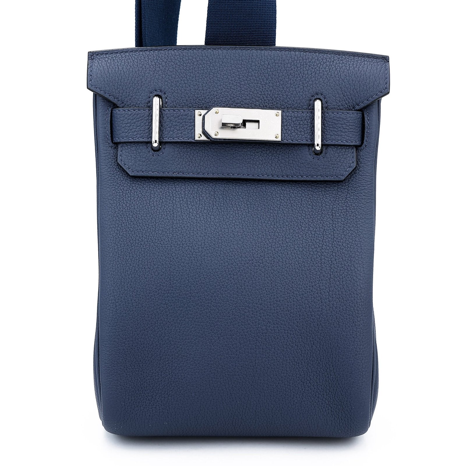 Small Navy Pebbled Calfskin Backpack - Arvelle Paris