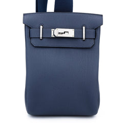 Small Navy Pebbled Calfskin Backpack - Arvelle Paris