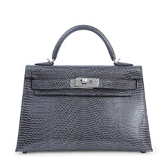 Arvelle Compact II Slate Grey Lizard Leather Handbag - Arvelle Paris
