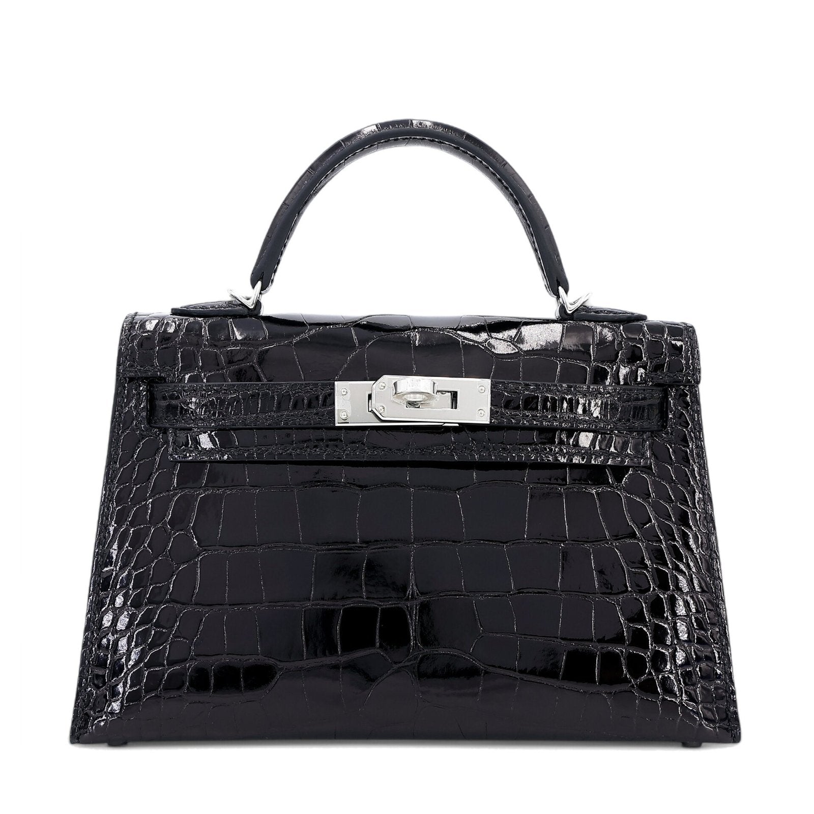 Arvelle Compact II Black Shiny Alligator Handbag - Arvelle Paris