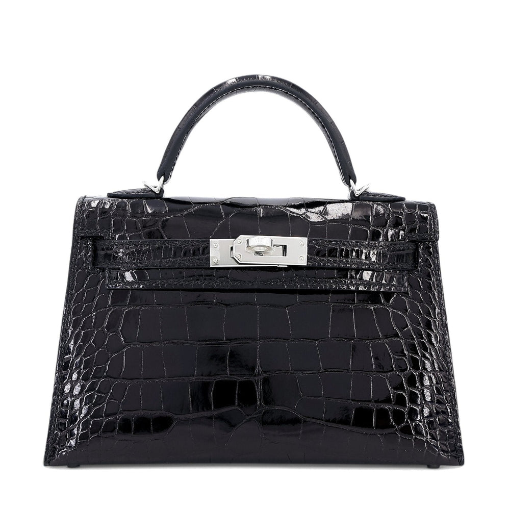 Arvelle Compact II Black Shiny Alligator Handbag - Arvelle Paris