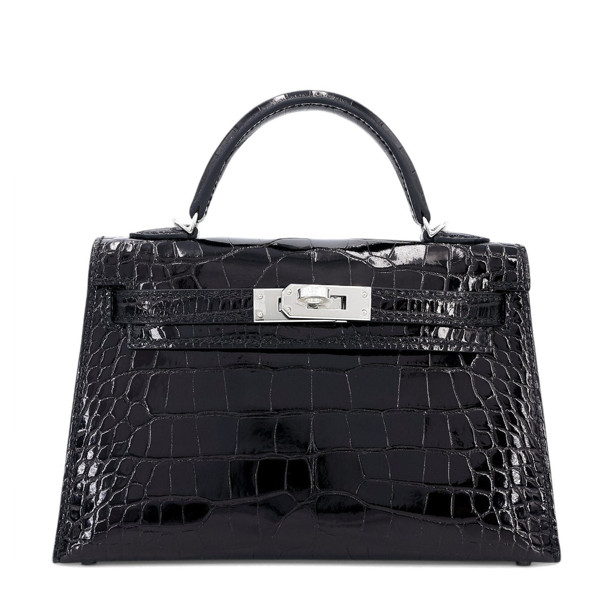 Arvelle Compact II Black Shiny Alligator Handbag - Arvelle Paris