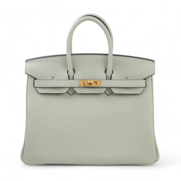 25cm Ice Grey Pebbled Calfskin Handbag - Arvelle Paris