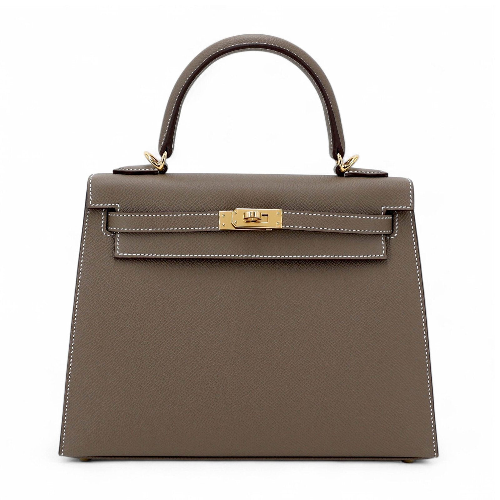 25cm Taupe Cross-Grain Calfskin Handbag - Arvelle Paris