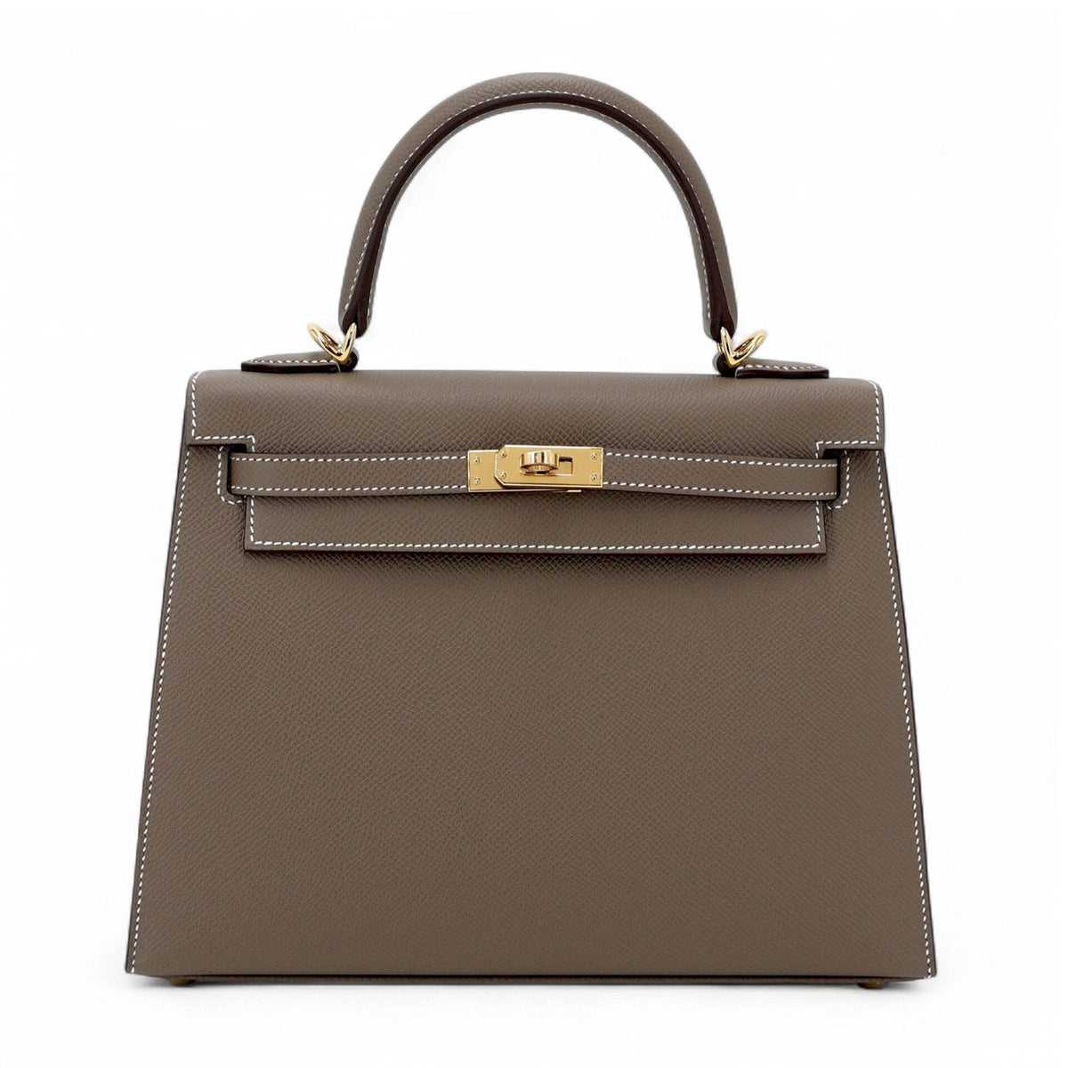 25cm Taupe Cross-Grain Calfskin Handbag - Arvelle Paris