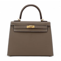 25cm Taupe Cross-Grain Calfskin Handbag - Arvelle Paris
