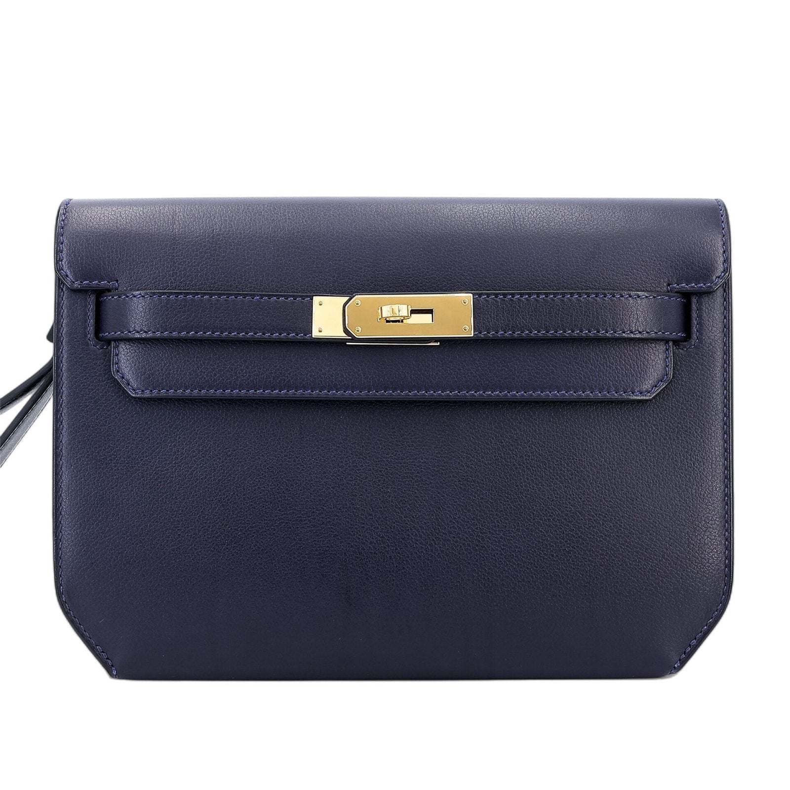 25cm Midnight Blue Polished Grain Calfskin Clutch - Arvelle Paris