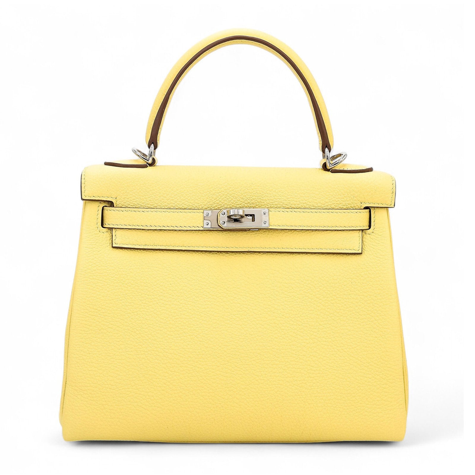 25cm Soft Yellow Pebbled Calfskin Handbag - Arvelle Paris