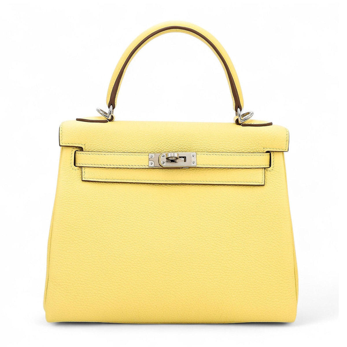 25cm Soft Yellow Pebbled Calfskin Handbag - Arvelle Paris