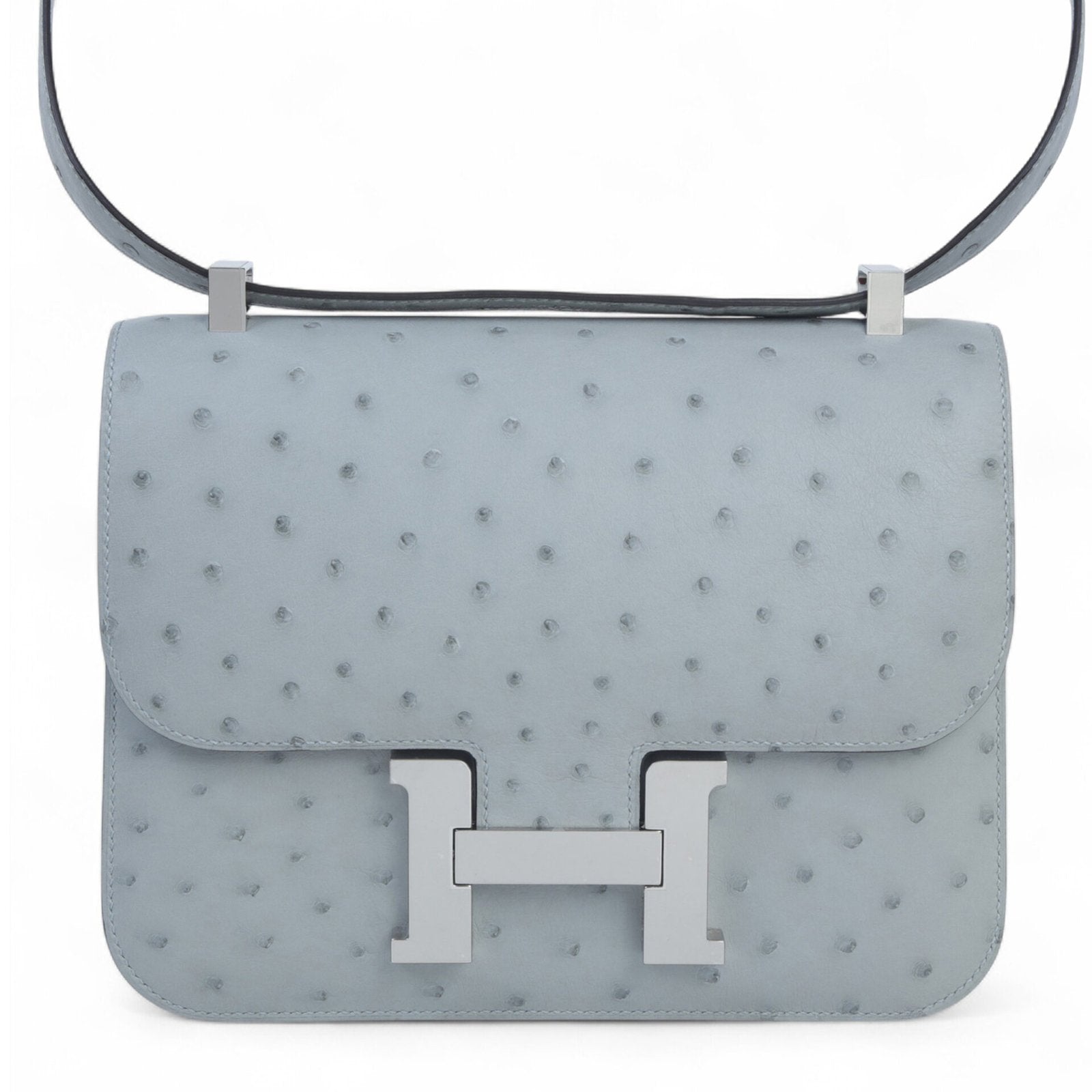 24cm Glacier Blue Ostrich Leather Shoulder Bag - Arvelle Paris