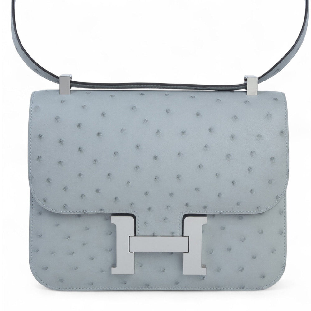 24cm Glacier Blue Ostrich Leather Shoulder Bag - Arvelle Paris
