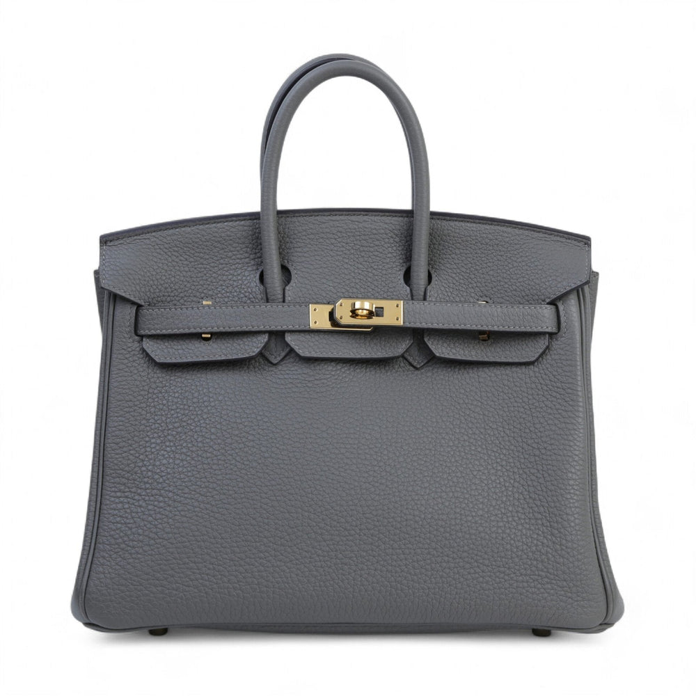 25cm Storm Grey Pebbled Calfskin Handbag - Arvelle Paris
