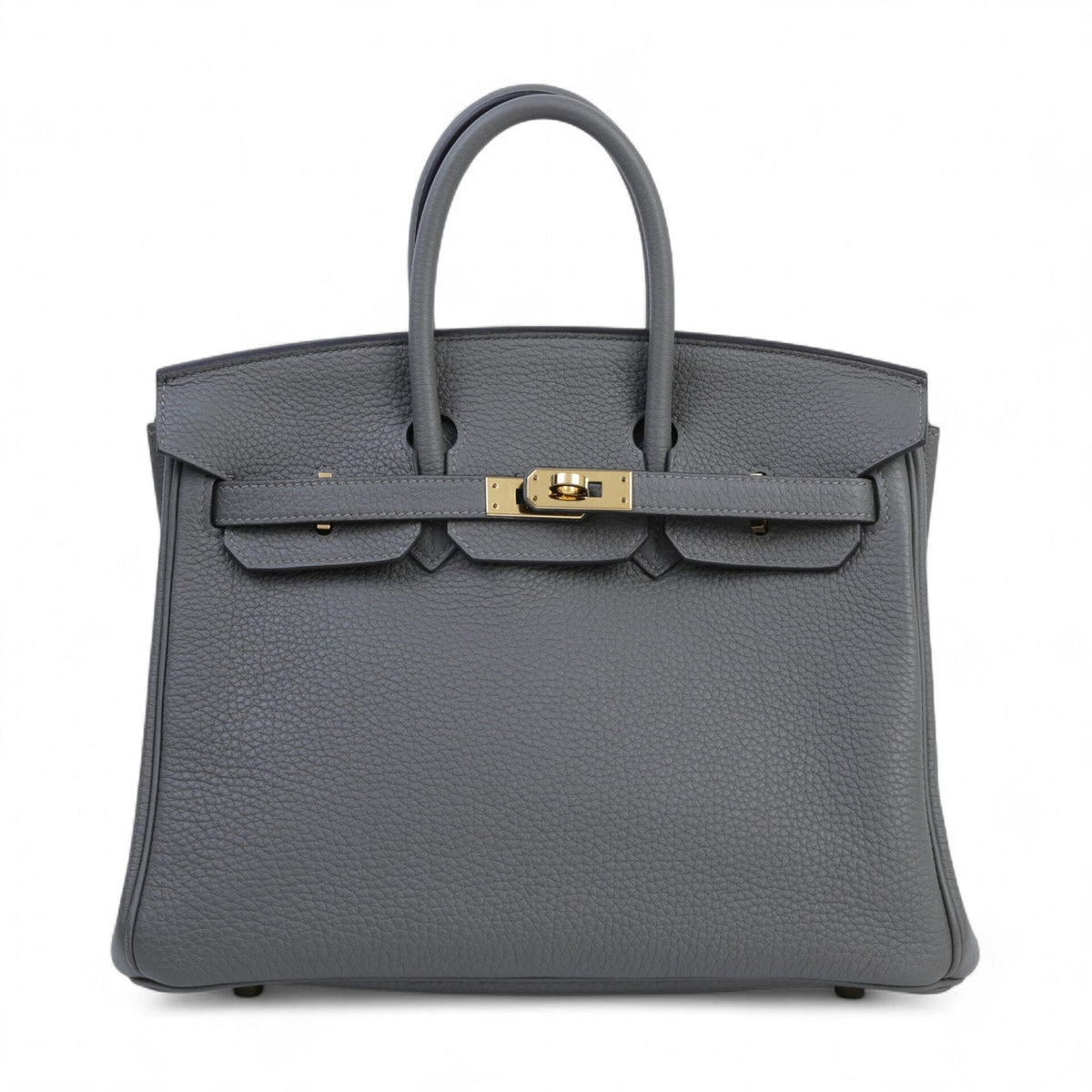 25cm Storm Grey Pebbled Calfskin Handbag - Arvelle Paris