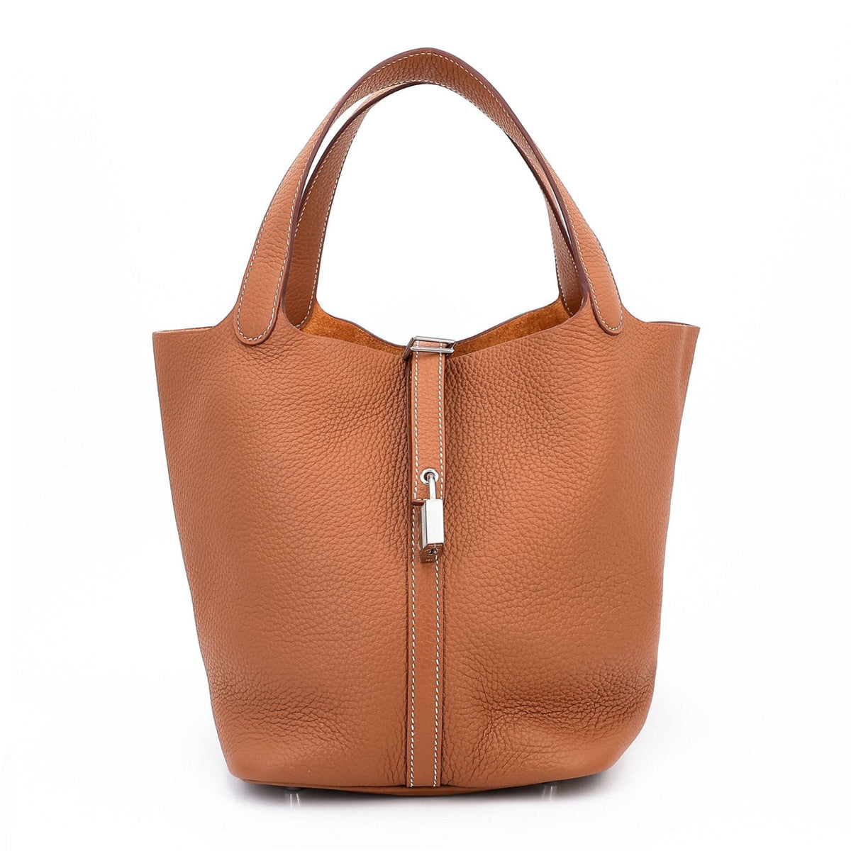 Arvelle Lock Medium 22 Champagne Gold Soft Grain Calfskin Bucket Bag - Arvelle Paris