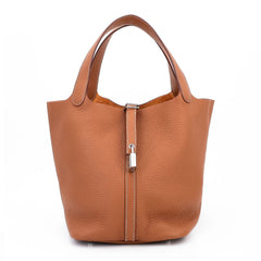 Arvelle Lock Medium 22 Champagne Gold Soft Grain Calfskin Bucket Bag - Arvelle Paris