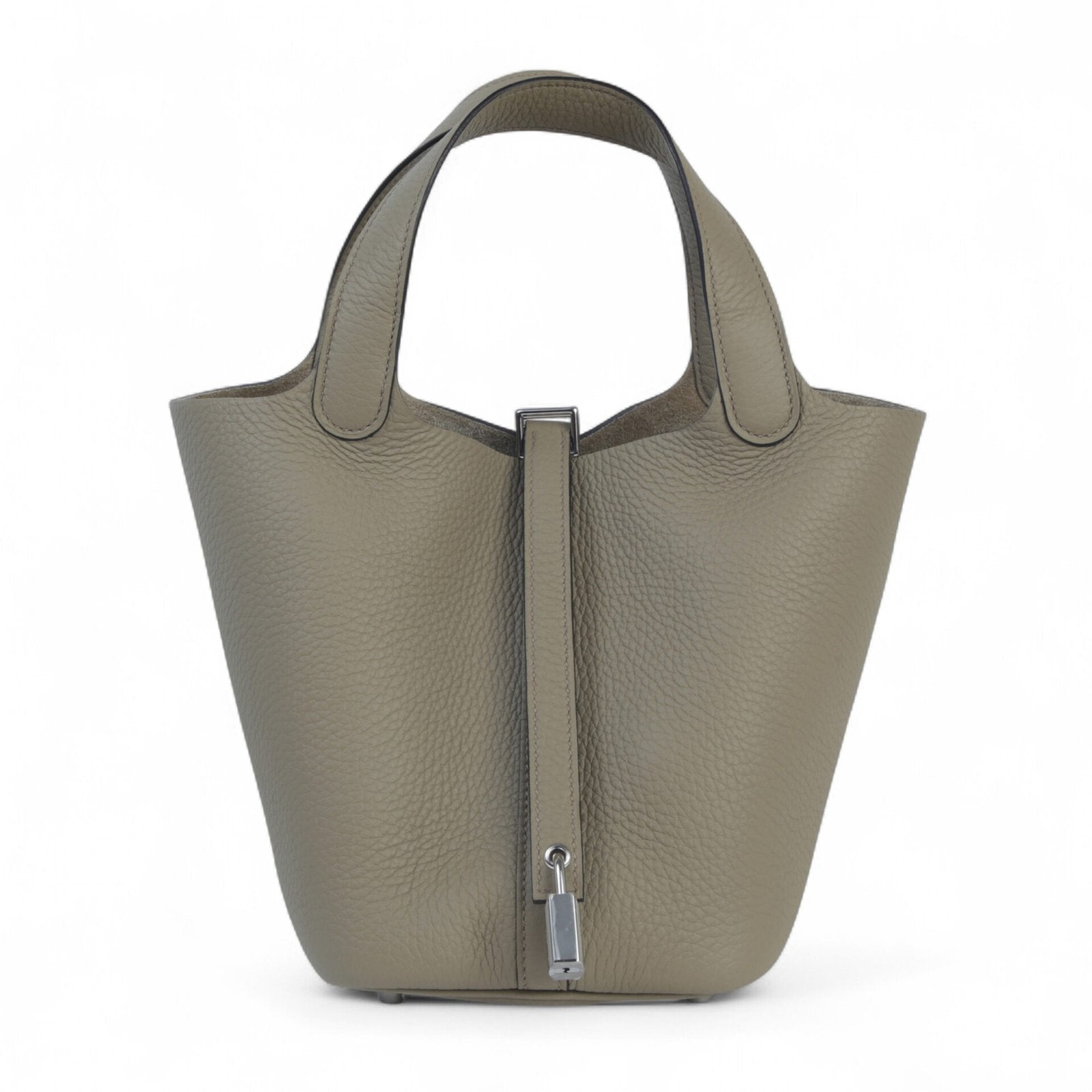 Arvelle Lock Small Desert Beige Soft Grain Calfskin Bucket Bag - Arvelle Paris