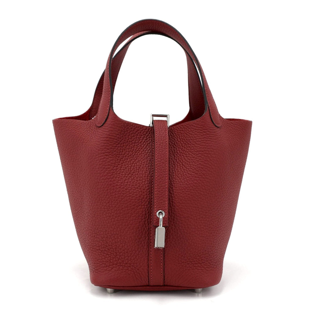 Arvelle Lock Small Deep Red Soft Grain Calfskin Bucket Bag - Arvelle Paris