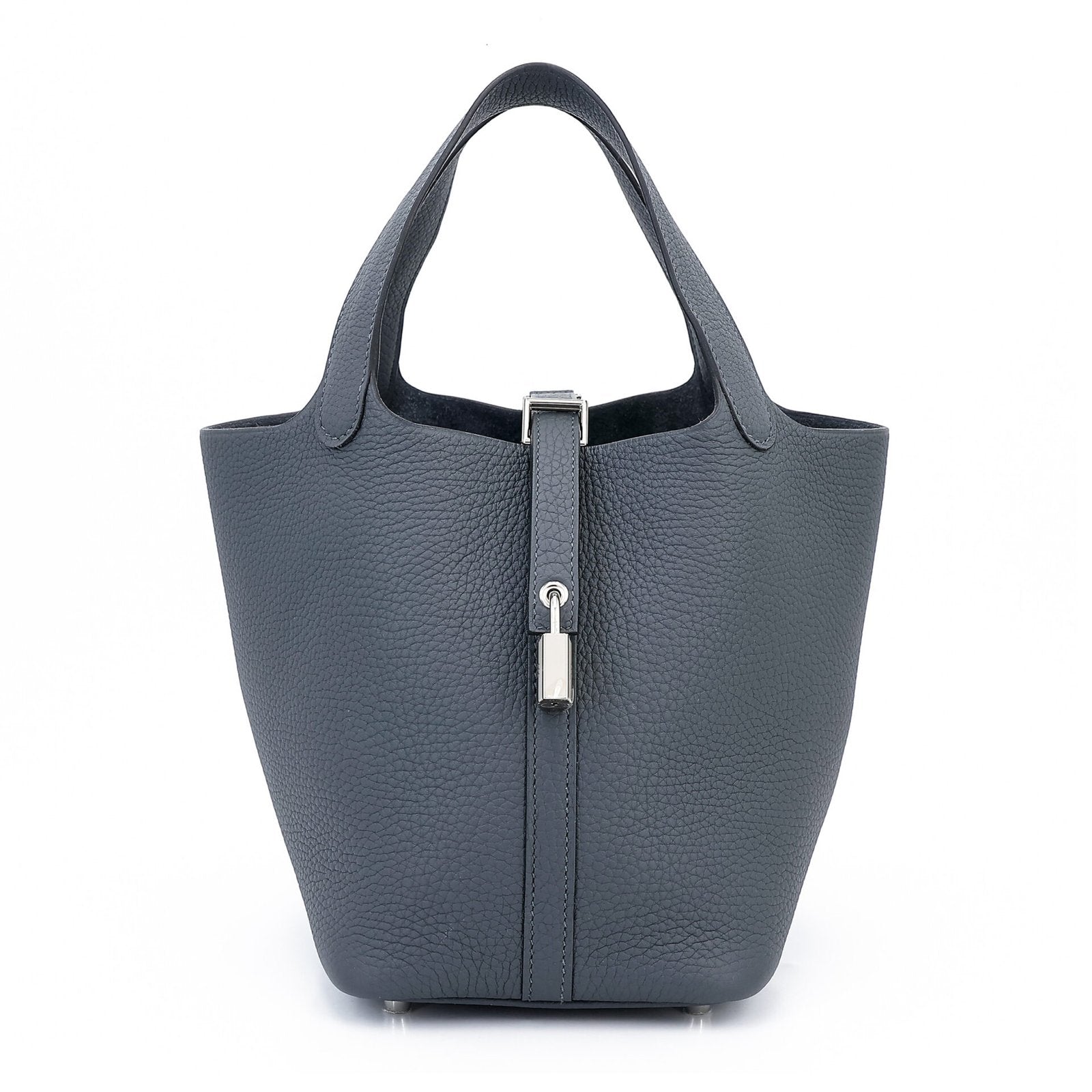 Arvelle Lock Small Misty Grey Soft Grain Calfskin Bucket Bag - Arvelle Paris