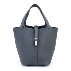 Arvelle Lock Small Misty Grey Soft Grain Calfskin Bucket Bag - Arvelle Paris