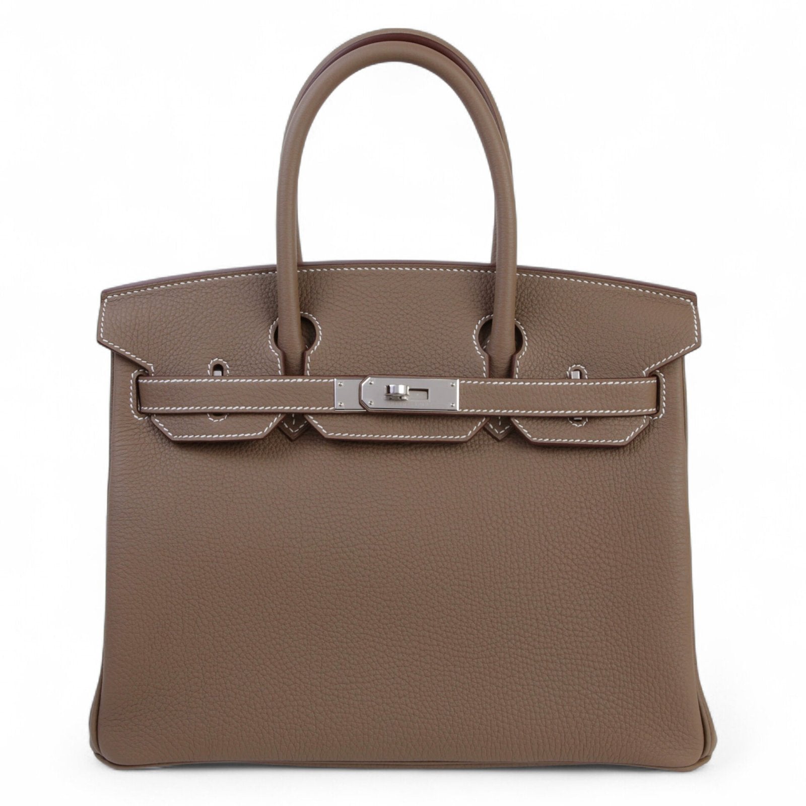 30cm Taupe Pebbled Calfskin Handbag - Arvelle Paris