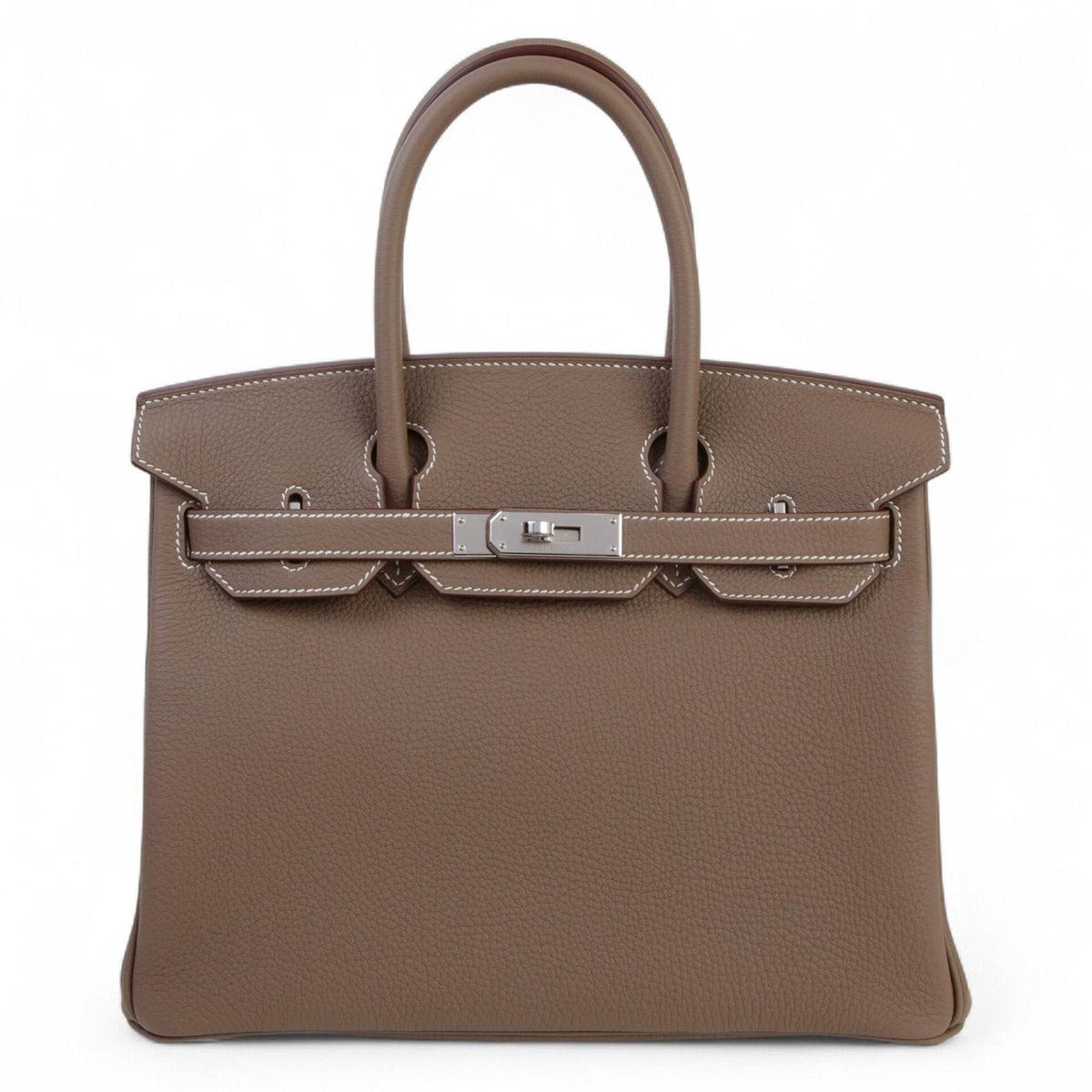 30cm Taupe Pebbled Calfskin Handbag - Arvelle Paris