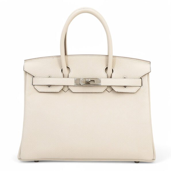 30cm Chalk White Pebbled Calfskin Handbag - Arvelle Paris