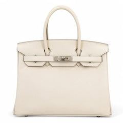 30cm Chalk White Pebbled Calfskin Handbag - Arvelle Paris