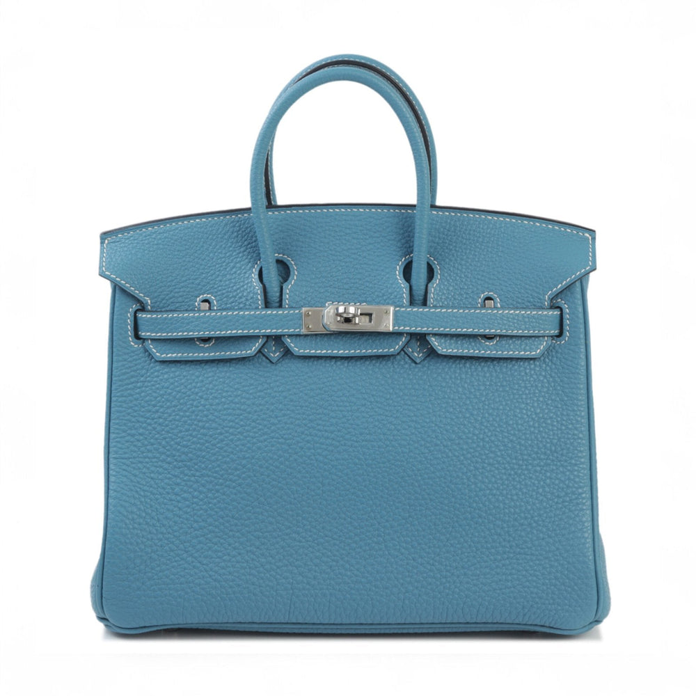 25cm Denim Blue Pebbled Calfskin Handbag - Arvelle Paris