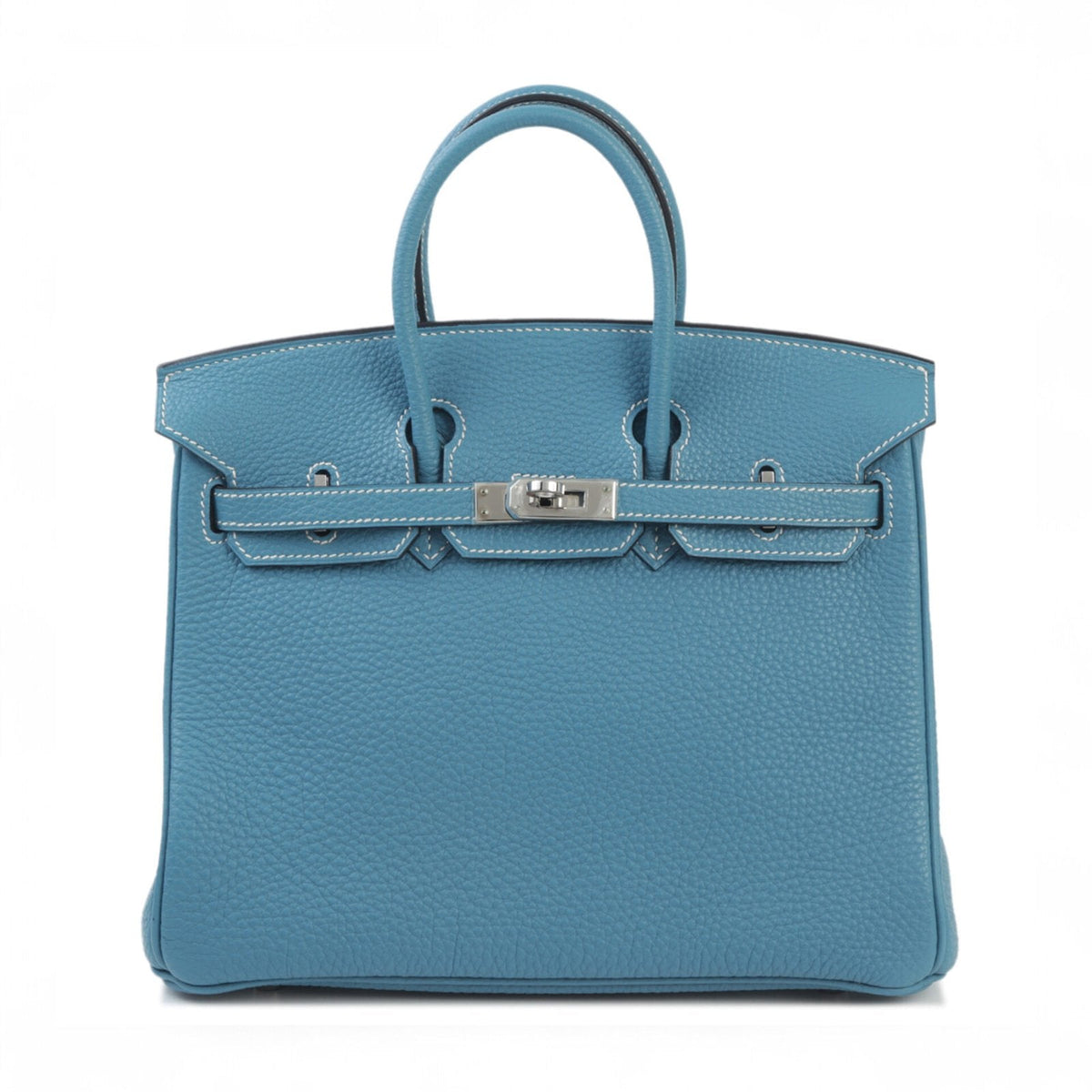25cm Denim Blue Pebbled Calfskin Handbag - Arvelle Paris