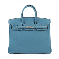 25cm Denim Blue Pebbled Calfskin Handbag - Arvelle Paris
