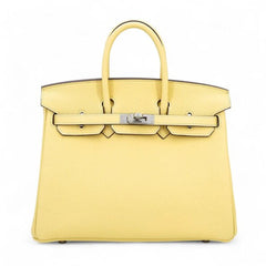 25cm Sunshine Yellow Pebbled Calfskin Handbag - Arvelle Paris
