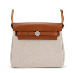 Zip Mini 20 Beige Militaire & Ecru Canvas with Saddle Leather - Arvelle Paris