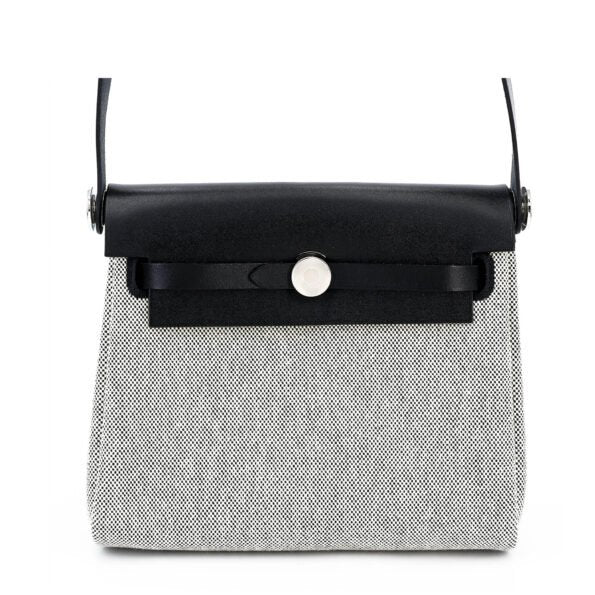 Zip Mini 20 Black & Ecru Canvas with Saddle Leather - Arvelle Paris